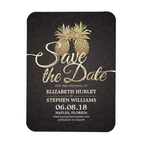 Wedding Save The Date Modern Gold Pineapple Couple Magnet