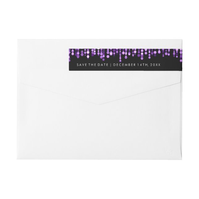 Wedding Save The Date Modern Purple Lights Wrap Around Label (Back)