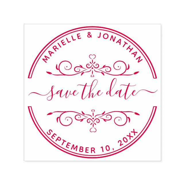 Wedding Save the Date Modern Script Hearts Self-inking Stamp (Design)