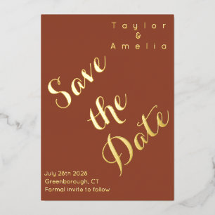 Wedding Save the Date Modern Terracotta Real Gold Foil Invitation