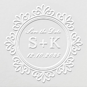 Wedding Save the Date Monogram Classic Round Frame Embosser
