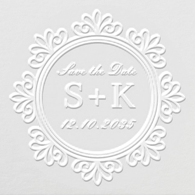 Wedding Save the Date Monogram Classic Round Frame Embosser (Design)