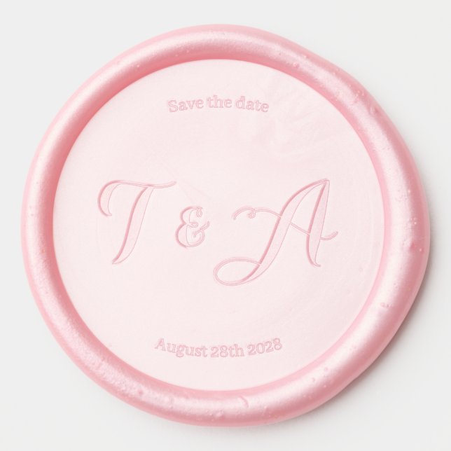 Wedding Save the Date Monogram Pink Blush Wax Seal Sticker (Front)