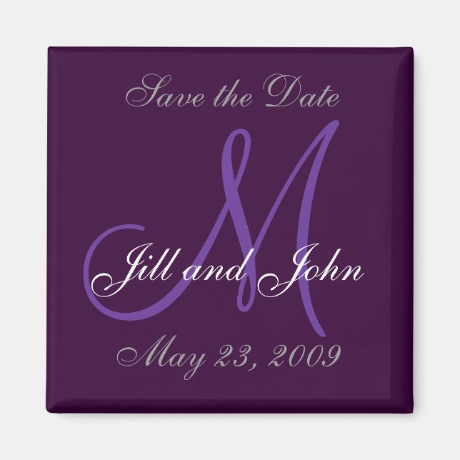 Wedding Save the Date Monogram Purple Magnet (Front)
