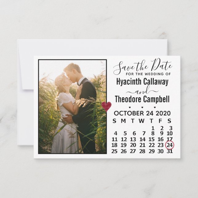 Wedding Save the Date October 2020 Calendar Photo (Front)