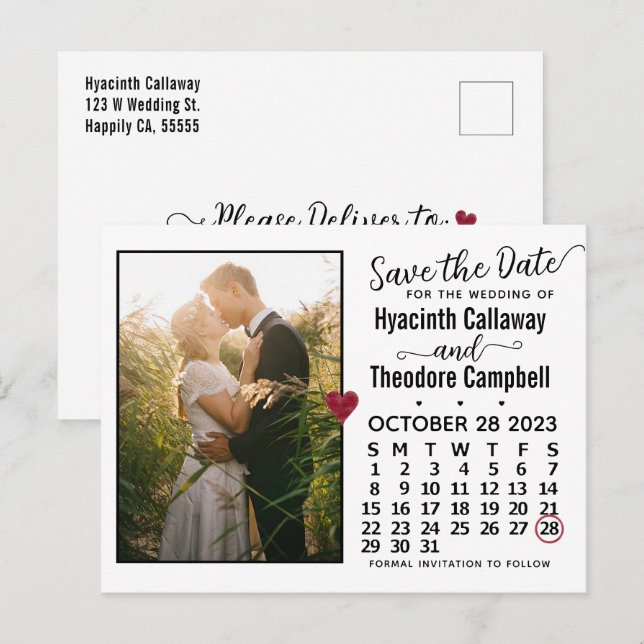Wedding Save the Date October 2023 Calendar Photo  Invitation Postcard (Front/Back)