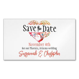 Wedding Save The Date Orange Burgundy Tree Heart Business Card Magnet