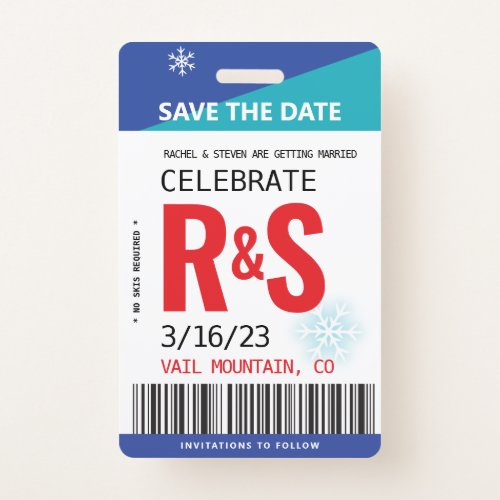 Wedding Save the Date Original Ski Lift Ticket Badge