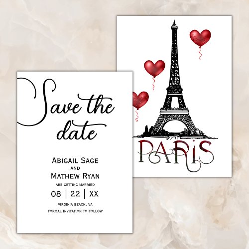Wedding Save the Date Paris Eiffel Tower Balloons Invitation