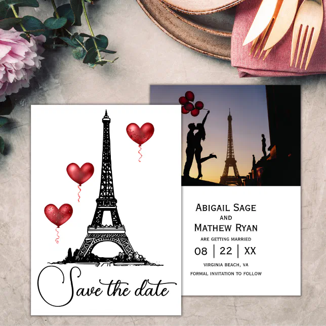 Retro Paris Romance Gift Wrap Paper - 4 Sheet Kraft Paper With Eiffel Tower & Hearts Design