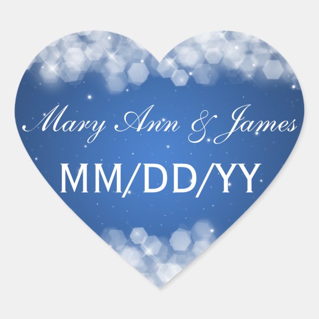 Wedding Save The Date Party Sparkle Blue Heart Sticker (Front)