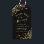 Wedding Save the Date Pencil Us In Gold on Black Gift Tags<br><div class="desc">These beautiful gift tags are designed to accompany wedding save the date favors such as pencils or calendars. They feature a beautiful gold and black design with lace frills in the corners and fancy script calligraphy reading Save the Date with the names of the couple, wedding date and location. The...</div>
