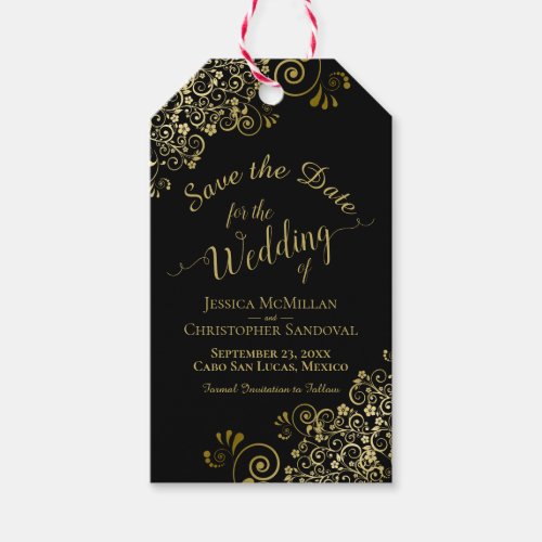 Wedding Save the Date Pencil Us In Gold on Black Gift Tags