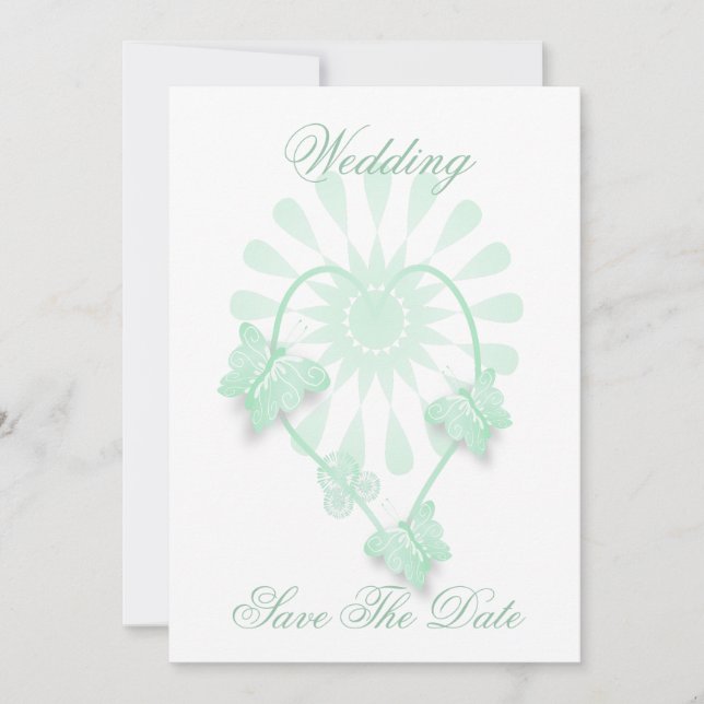 Wedding Save The Date Peppermint Butterflies Heart (Front)
