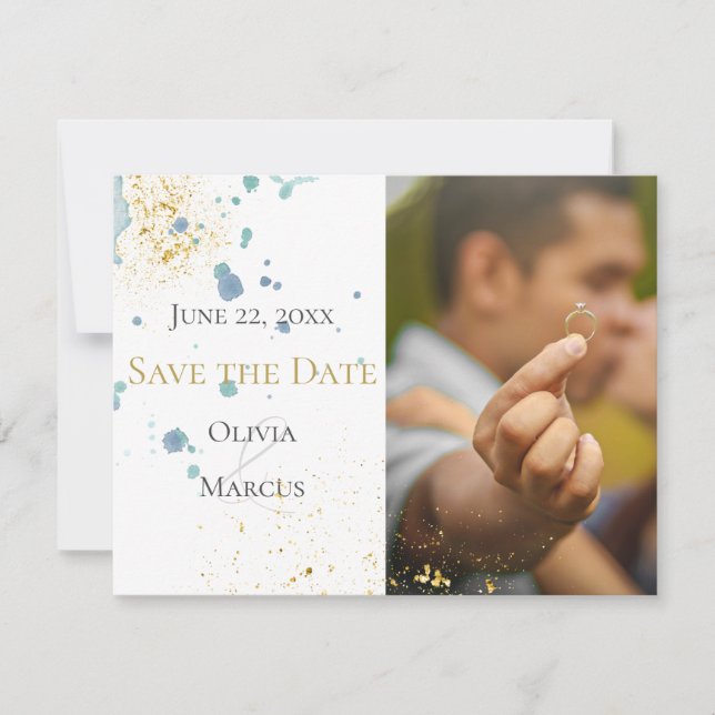 WEDDING  |  Save the Date PHOTO Blue Splatters (Front)