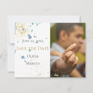 WEDDING Save the Date PHOTO Blue Splatters