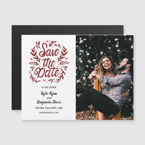 Wedding Save the Date Photo Calligraphy Botanical Magnetic Invitation