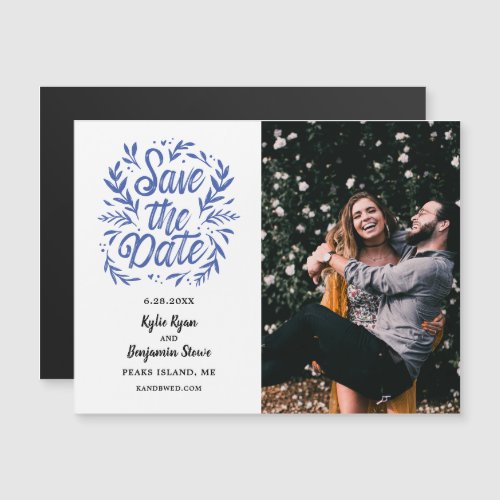 Wedding Save the Date Photo Calligraphy Botanical Magnetic Invitation