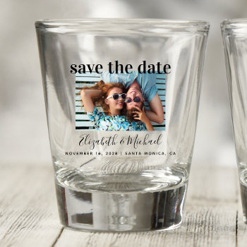 Wedding Save The Date Photo Custom Shot Glass by JulieHortonDesigns at Zazzle