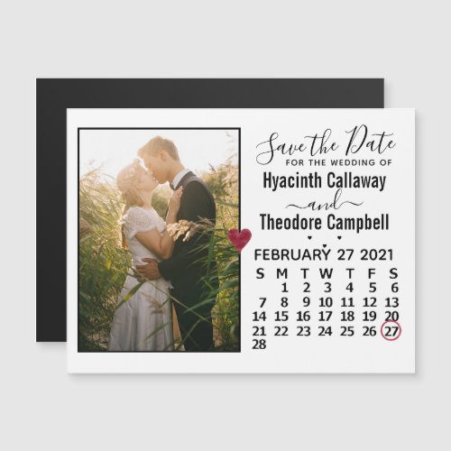 Wedding Save the Date Photo February 2021 Calendar Magnetic Invitation