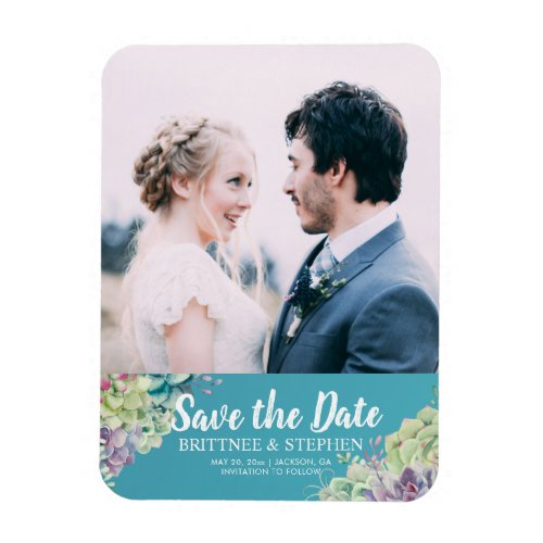 Wedding Save The Date Photo Magnet Chic Succulents