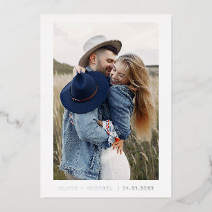 Wedding Save the Date Photo Minimalist Silver Foil Invitation