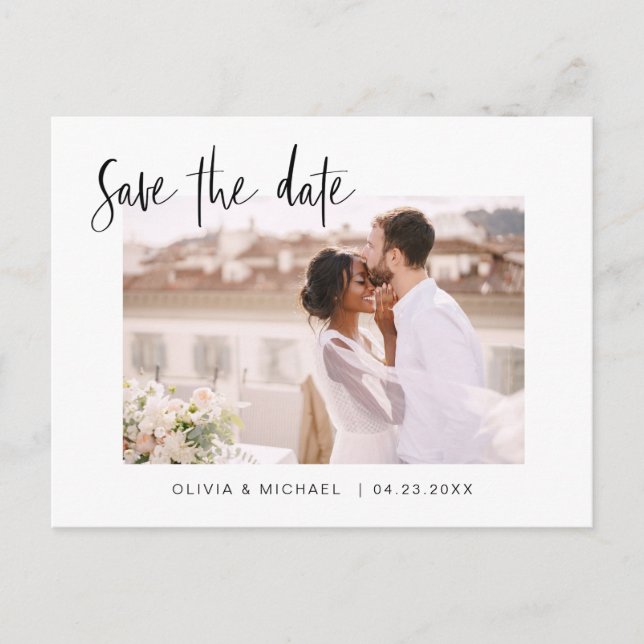 Wedding Save the Date Photo Minimalist Simple Anno Announcement Postcard (Front)