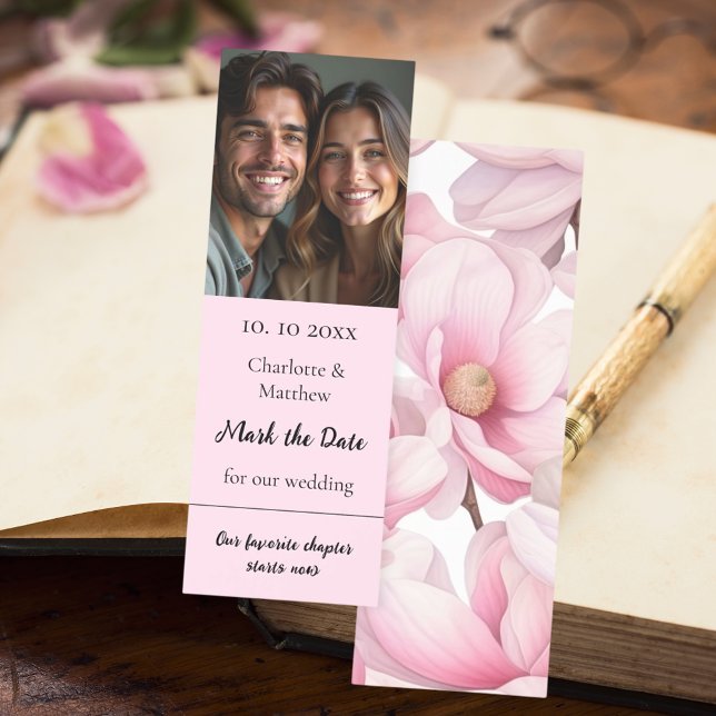 Wedding Save the Date photo quote pink florals Bookmarks (Creator Uploaded)