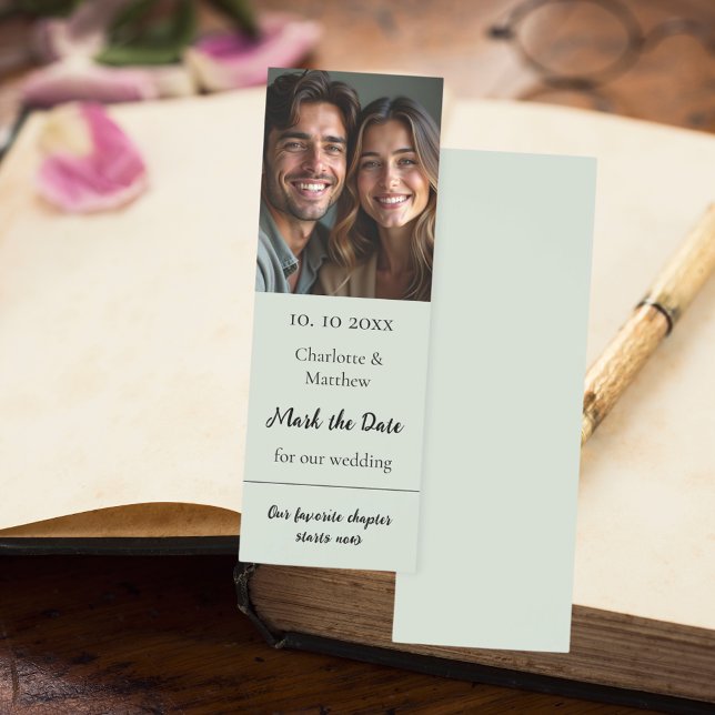 Wedding Save the Date photo quote sage green Bookmarks (Creator Uploaded)