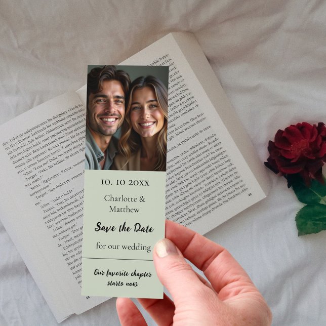 Wedding Save the Date photo quote sage green Bookmarks (Creator Uploaded)