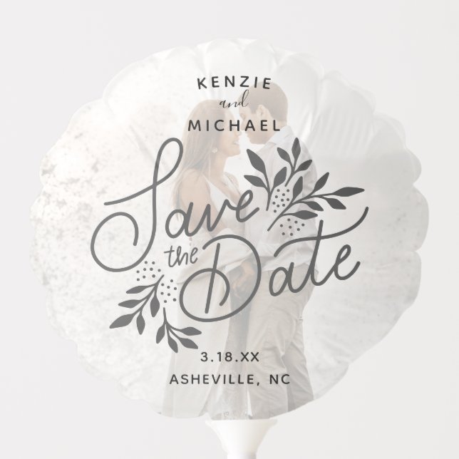 Wedding Save the Date Photo Script Botanical Balloon (Front)