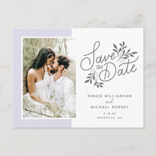 Wedding Save the Date Photo Script Botanical Postcard