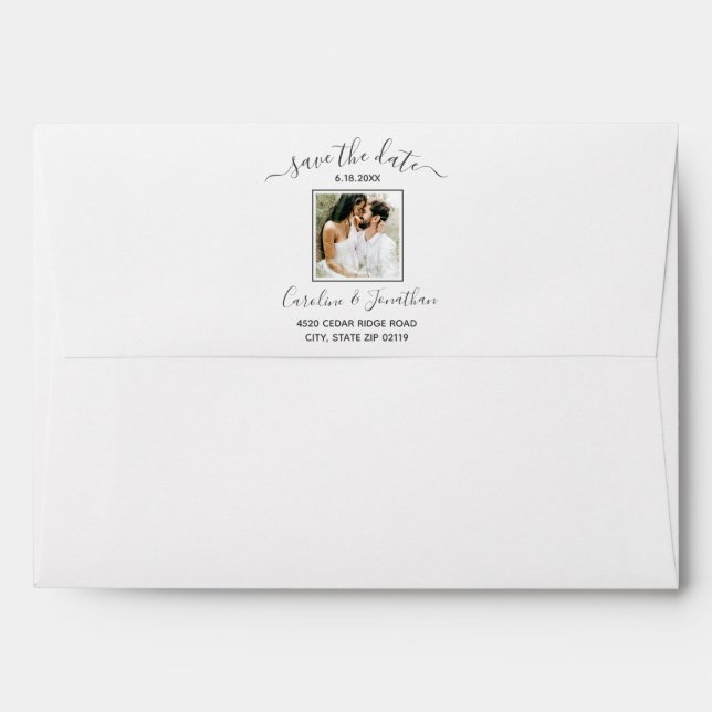 Wedding Save the Date Photo Script Return Address Envelope (Back (Top Flap))