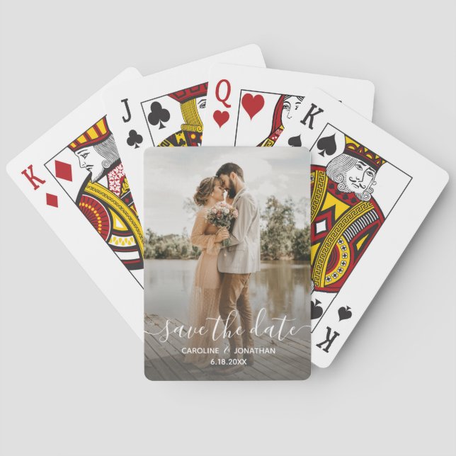 Wedding Save the Date Photo Simple Calligraphy Poker Cards (Back)