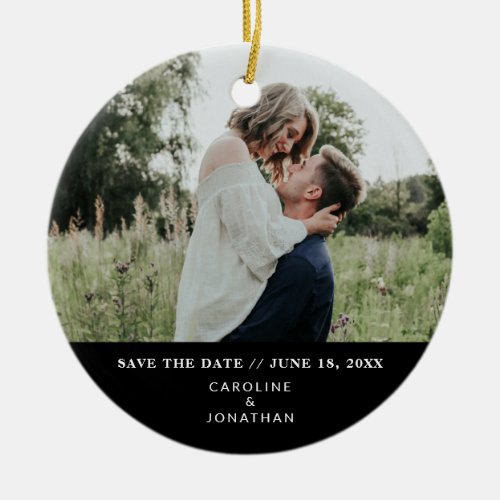 Wedding Save the Date Photo Simple Minimal Black Ceramic Ornament