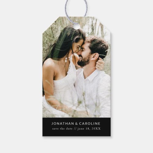 Wedding Save the Date Photo Simple Minimal Black Gift Tags