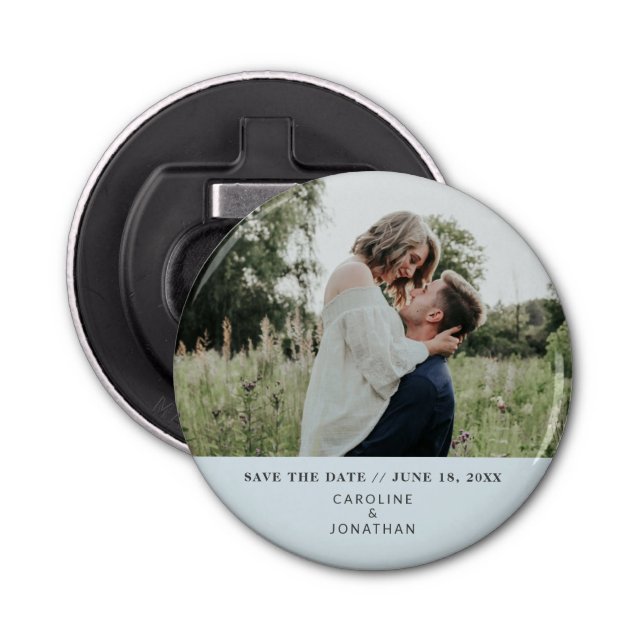 Wedding Save the Date Photo Simple Minimal Blue Bottle Opener (Front)