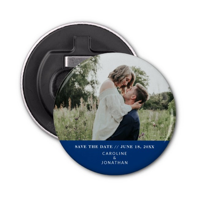 Wedding Save the Date Photo Simple Minimal Blue Bottle Opener (Front)