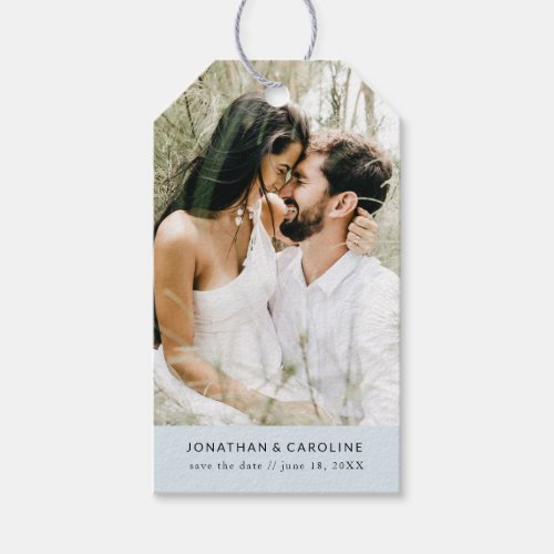 Wedding Save the Date Photo Simple Minimal Blue Gift Tags
