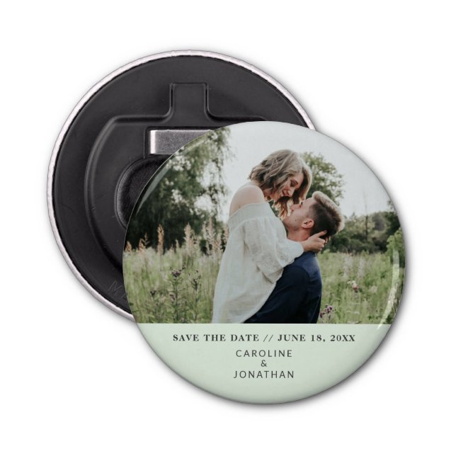 Wedding Save the Date Photo Simple Minimal Green Bottle Opener (Front)