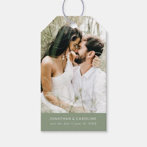 Wedding Save the Date Photo Simple Minimal Green Gift Tags