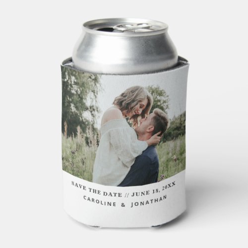 Wedding Save the Date Photo Simple Minimal White Can Cooler