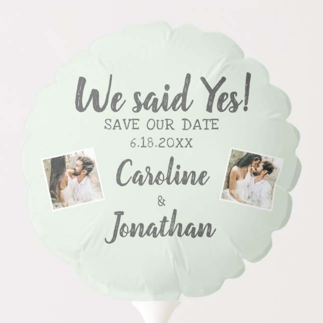 Wedding Save the Date Photos We said Yes Green Balloon (Back)