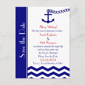 Wedding Save The Date Postcard - Nautical Navy by henishouseofpaper at Zazzle