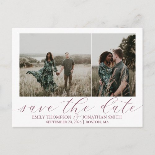 Wedding Save The Date Postcard Two Photo Rose Pink