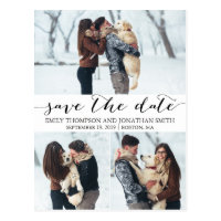 Wedding Save The Date Postcard with Three Pictures