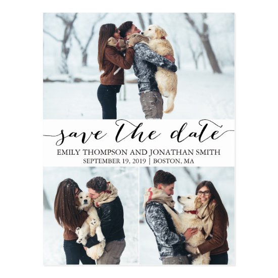 Wedding Save The Date Postcard with Three Pictures