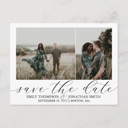 Wedding Save The Date Postcards Two Photos Black