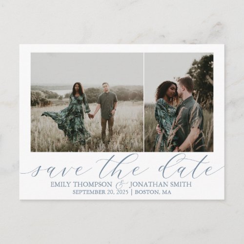 Wedding Save The Date Postcards Two Photos Blue