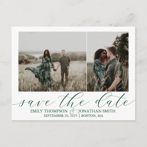 Wedding Save The Date Postcards Two Photos Green